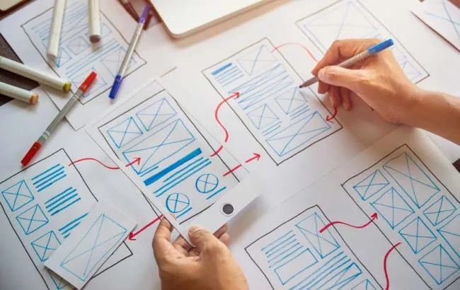 Team planning wireframes and content strategy – foundation of SEO-friendly website structure
