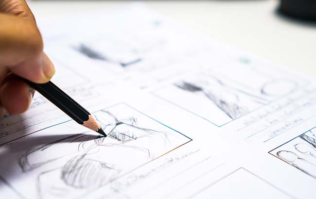 Storyboard sketch for 2D animation – motion graphics planning and explainer video design
