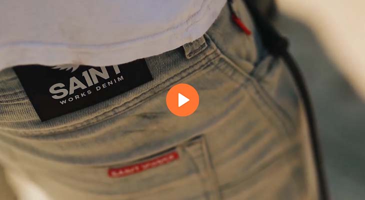 Branded video production for Saint Works Denim showcasing workwear on a job site