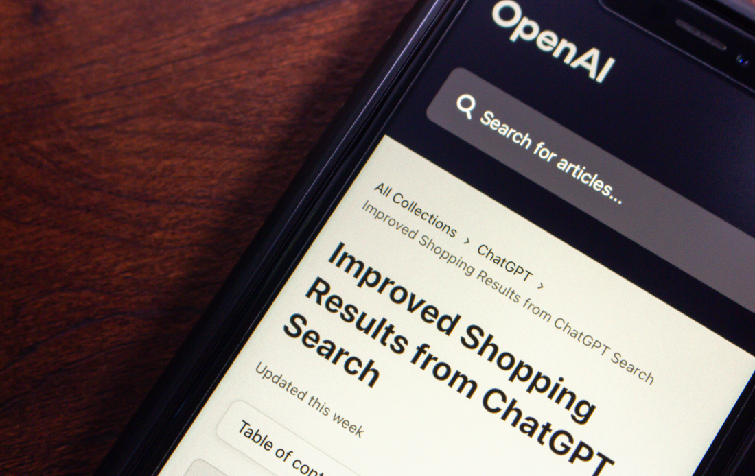 Smartphone showing ChatGPT shopping results, representing the future of shopping on AI platforms and how eCommerce is changing.